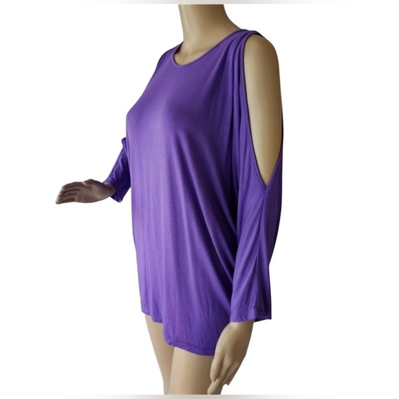 Ralph Lauren Women's Purple Viscose Jersey Knit
Cutout Cold Shoulder Top M - Picture 4 of 11